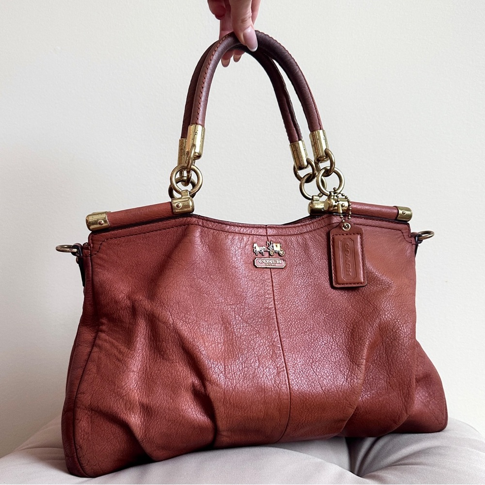 Coach Leather Madison Pinnacle Drifter Satchel in Cognac colour